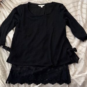 LC Lauren Conrad Black Top with Lace Detail